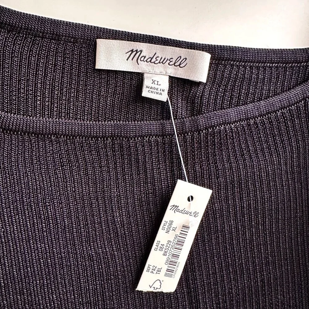 Madewell Square Neck Ribbed Tank Top Black XL Viscose Knit NWT Minimalist - Picture 3 of 10